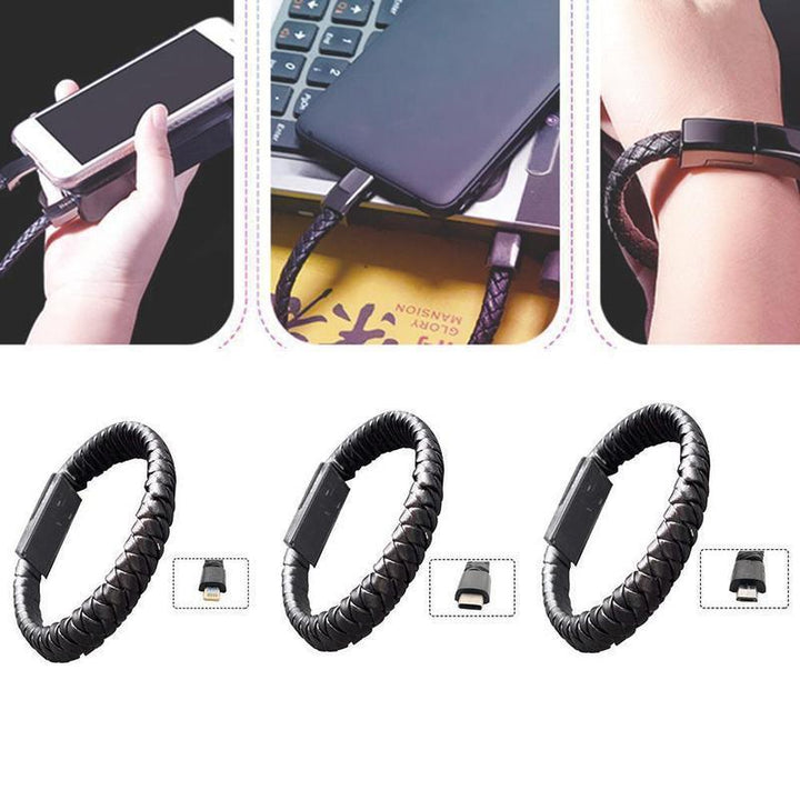 Buy Leather Mini USB Bracelet Cable - Stylish & Convenient Charging | Gadget Rockers