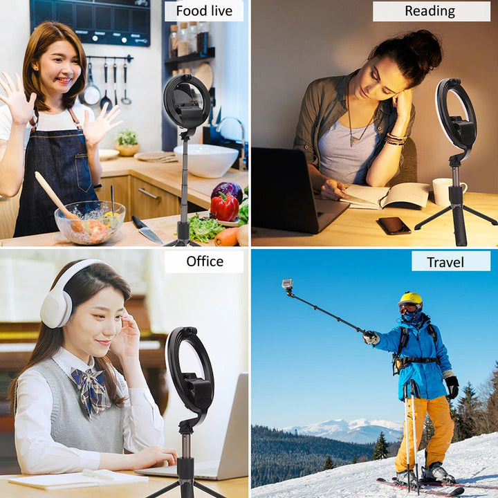 Buy 4-in-1 Wireless Selfie Stick Tripod Ring Light - Capture Life's Brilliance Effortlessly