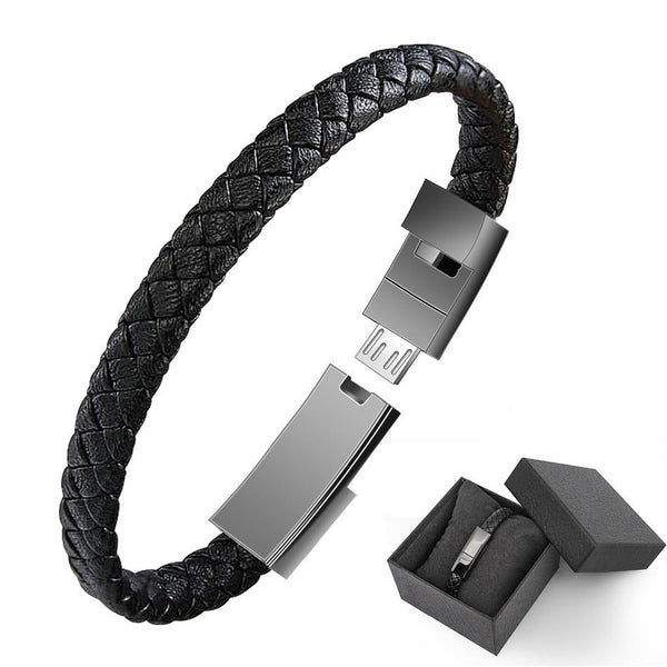 Buy Leather Mini USB Bracelet Cable - Stylish & Convenient Charging | Gadget Rockers